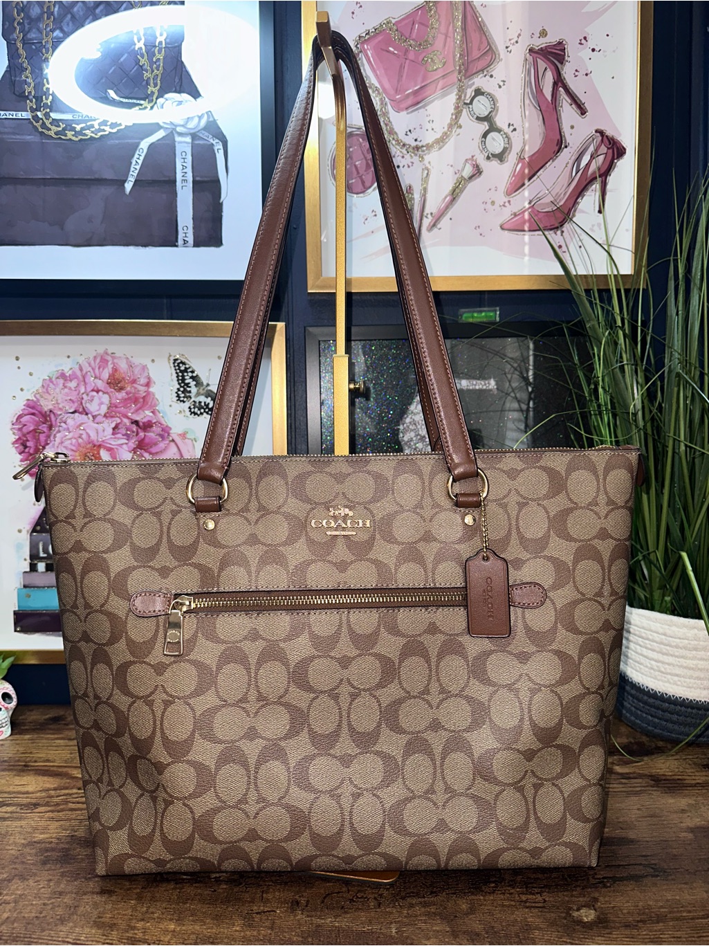 Coach Gallery Tote Signature Canvas Brown Khaki Tote